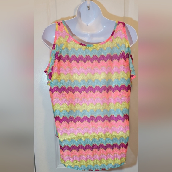 3/$20 ❤️Psychedelic Open Shoulder Sheer Crochet Blouse Vintage forever 21 Small - Picture 5 of 6